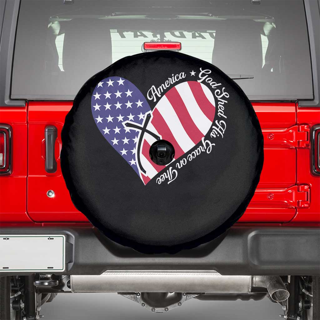 America God Shed His Grace on Thee 4th of July Spare Tire Cover Patriotic American Flag Cross TS10 Black Print Your Wear