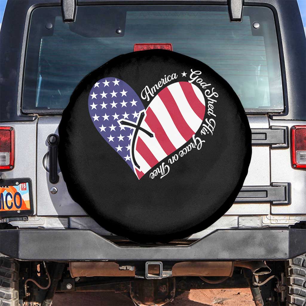 America God Shed His Grace on Thee 4th of July Spare Tire Cover Patriotic American Flag Cross TS10 No hole Black Print Your Wear