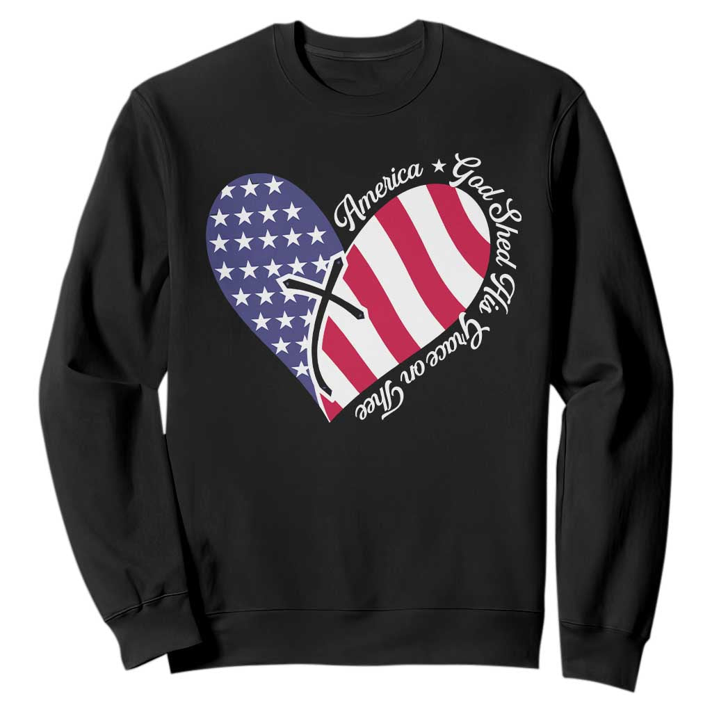 America God Shed His Grace on Thee 4th of July Sweatshirt Patriotic American Flag Cross TS10 Black Print Your Wear