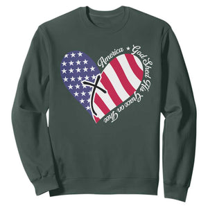 America God Shed His Grace on Thee 4th of July Sweatshirt Patriotic American Flag Cross TS10 Dark Forest Green Print Your Wear