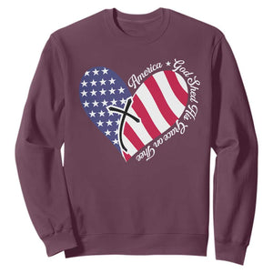 America God Shed His Grace on Thee 4th of July Sweatshirt Patriotic American Flag Cross TS10 Maroon Print Your Wear