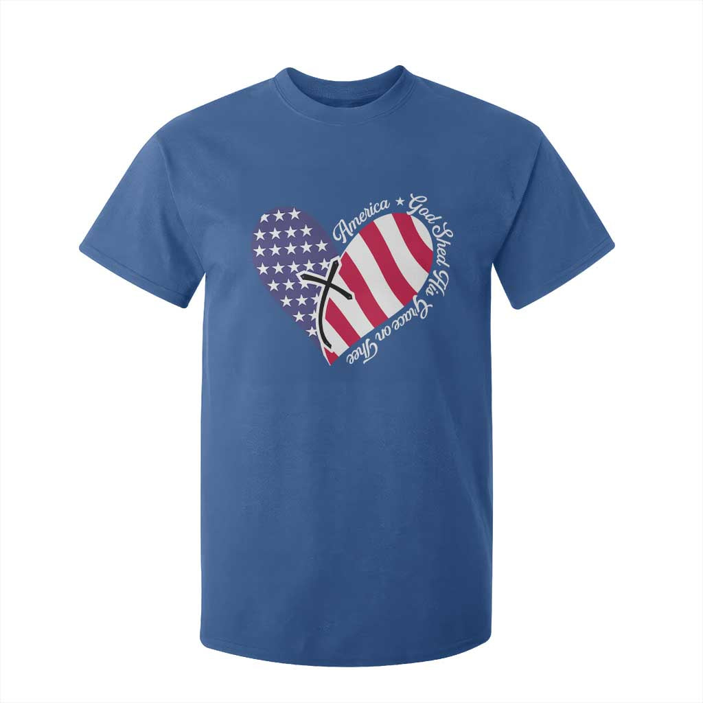 America God Shed His Grace on Thee 4th of July T Shirt For Kid Patriotic American Flag Cross TS10 Royal Blue Print Your Wear