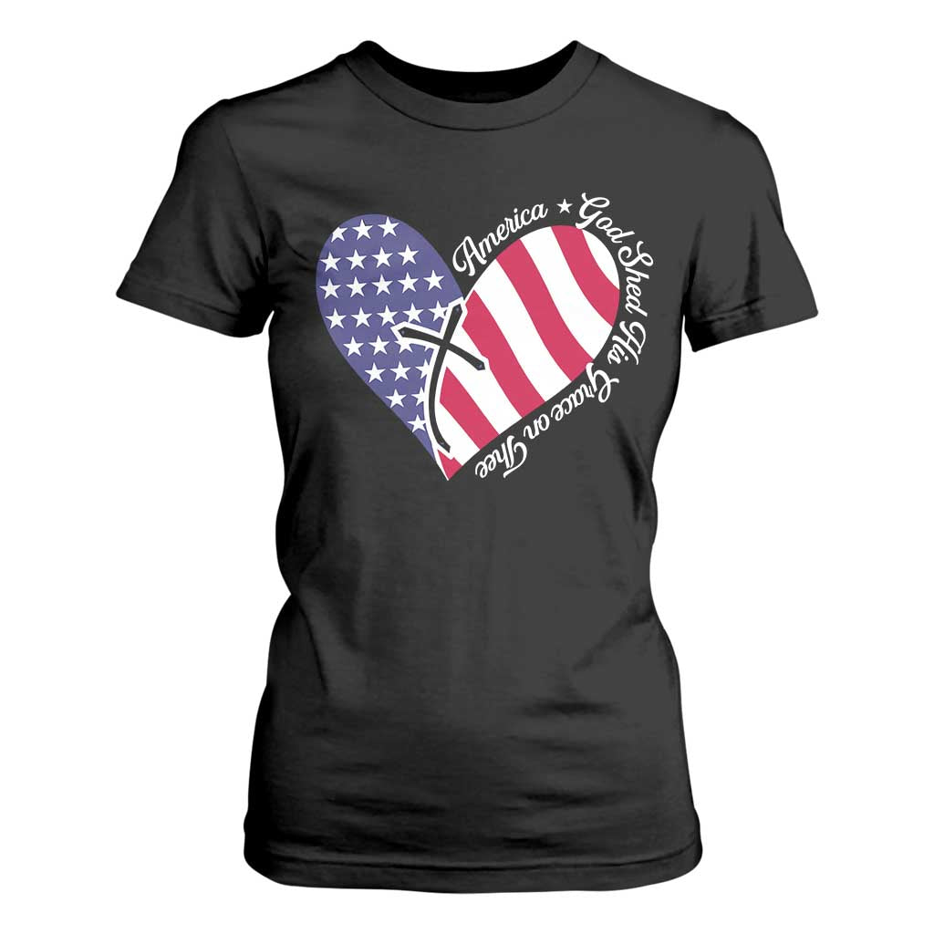 America God Shed His Grace on Thee 4th of July T Shirt For Women Patriotic American Flag Cross TS10 Black Print Your Wear