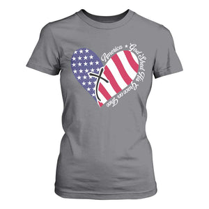 America God Shed His Grace on Thee 4th of July T Shirt For Women Patriotic American Flag Cross TS10 Charcoal Print Your Wear