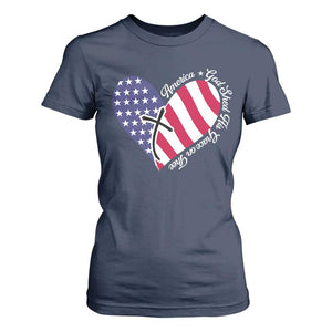 America God Shed His Grace on Thee 4th of July T Shirt For Women Patriotic American Flag Cross TS10 Navy Print Your Wear