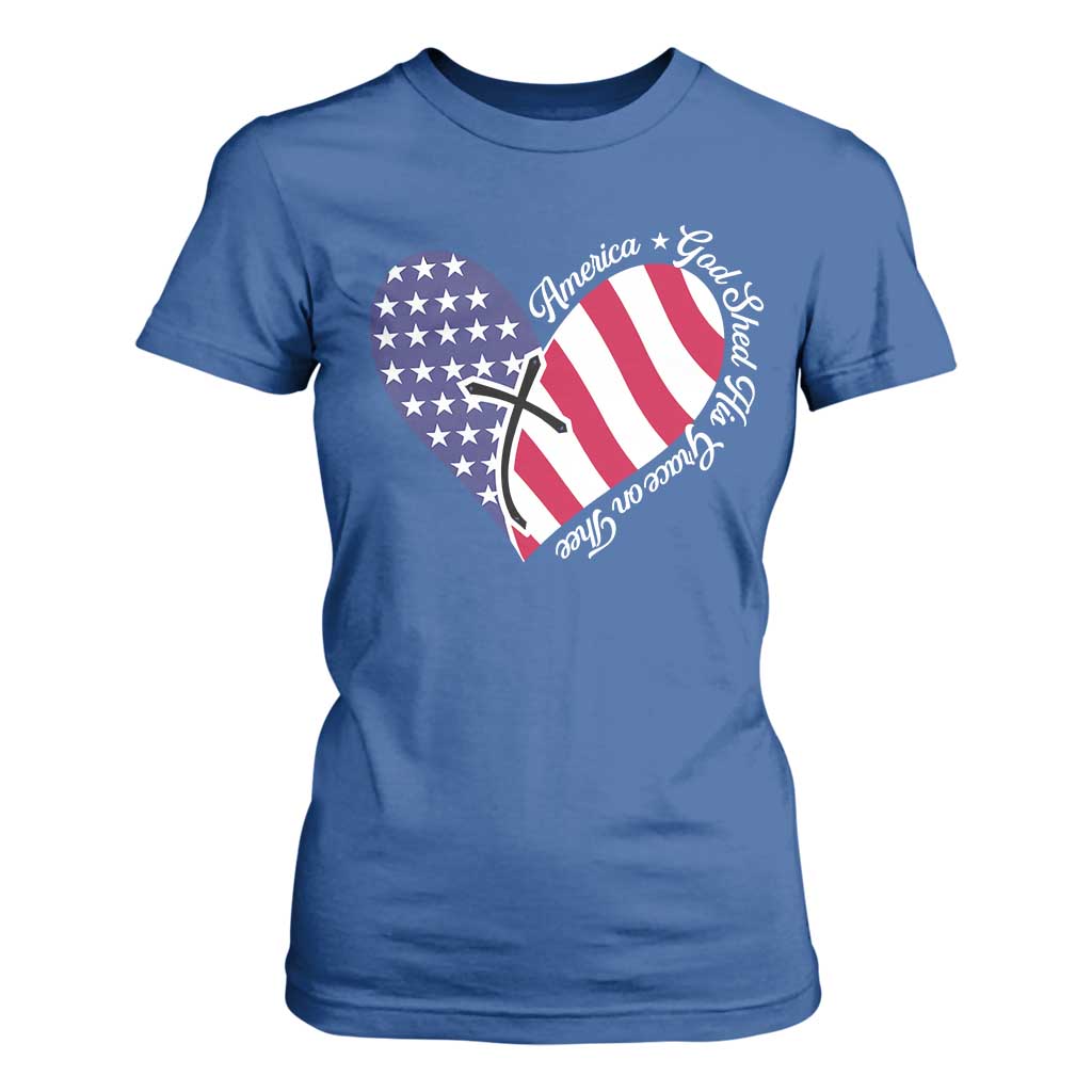 America God Shed His Grace on Thee 4th of July T Shirt For Women Patriotic American Flag Cross TS10 Royal Blue Print Your Wear