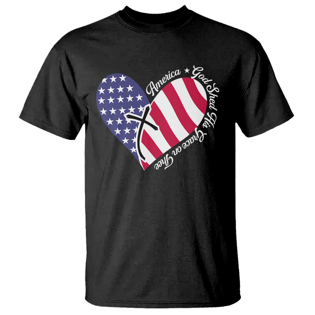 America God Shed His Grace on Thee 4th of July T Shirt Patriotic American Flag Cross TS10 Black Print Your Wear