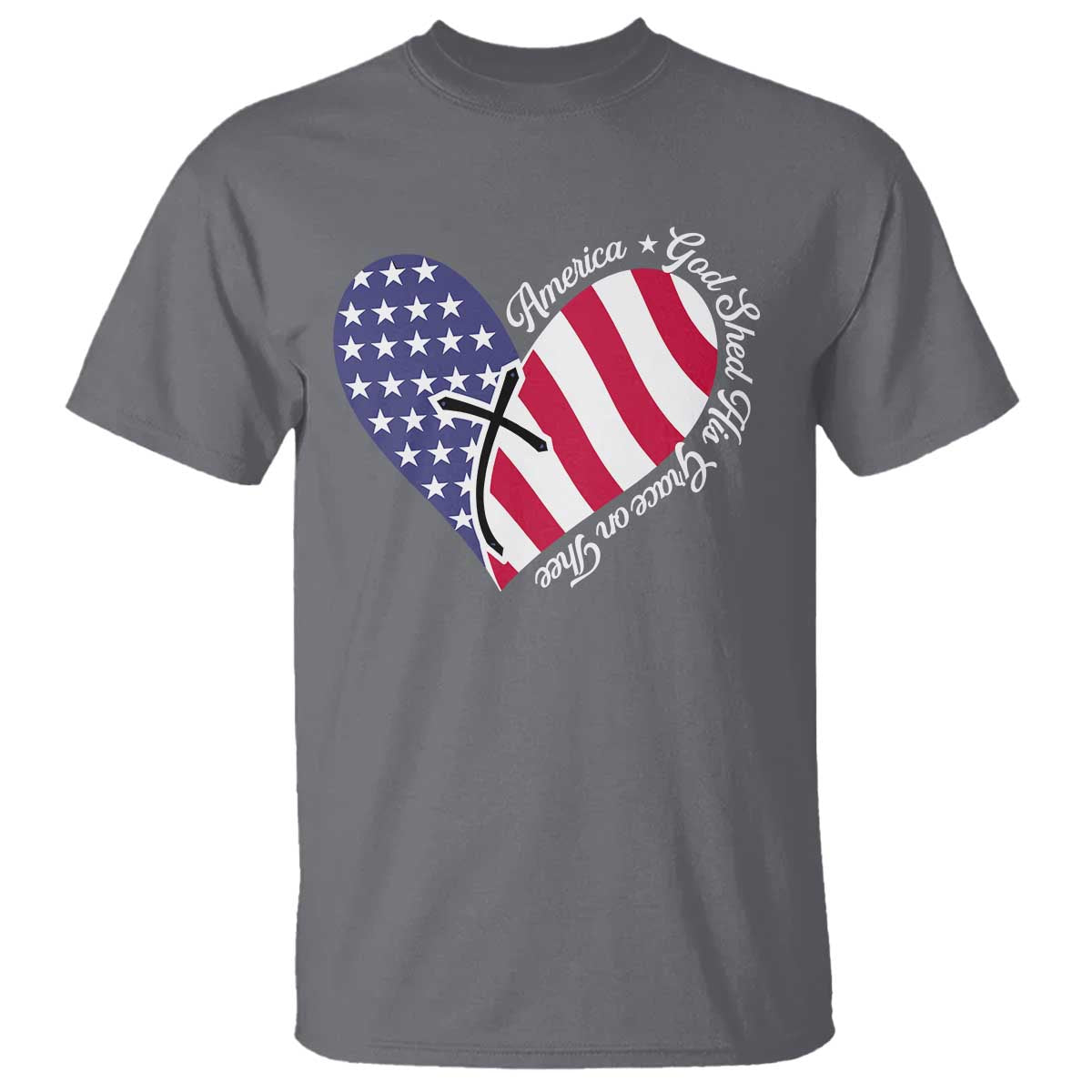 America God Shed His Grace on Thee 4th of July T Shirt Patriotic American Flag Cross TS10 Charcoal Print Your Wear