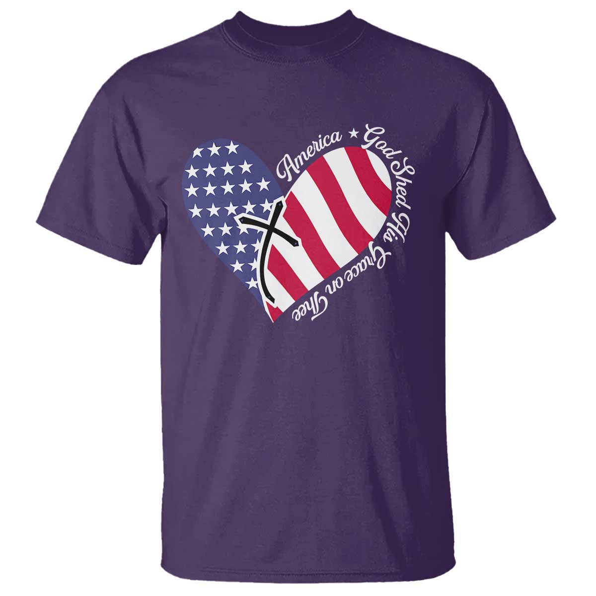 America God Shed His Grace on Thee 4th of July T Shirt Patriotic American Flag Cross TS10 Purple Print Your Wear