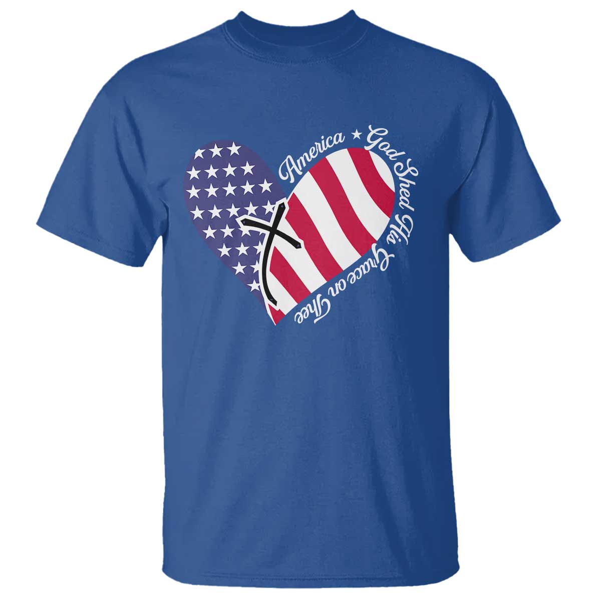 America God Shed His Grace on Thee 4th of July T Shirt Patriotic American Flag Cross TS10 Royal Blue Print Your Wear