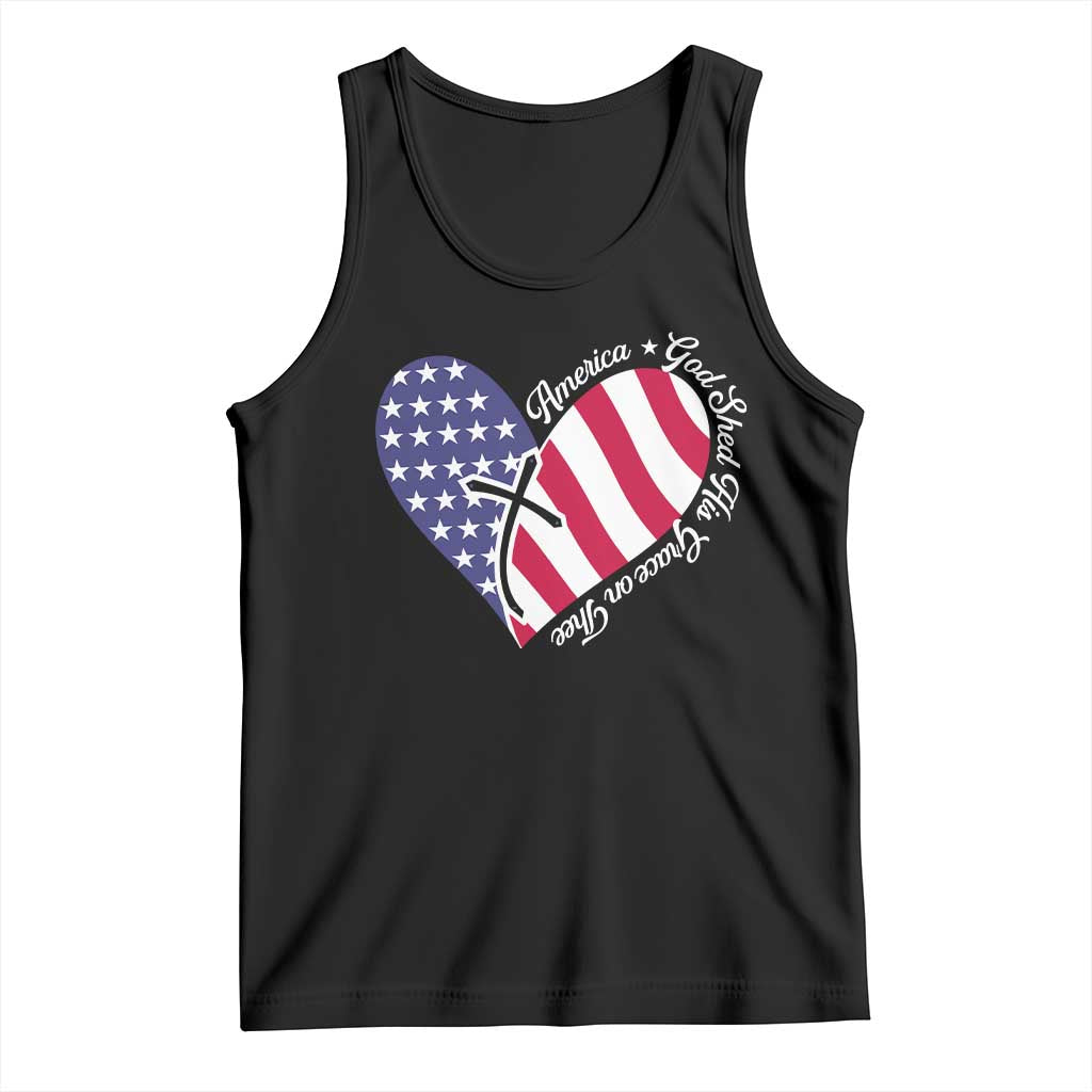 America God Shed His Grace on Thee 4th of July Tank Top Patriotic American Flag Cross TS10 Black Print Your Wear