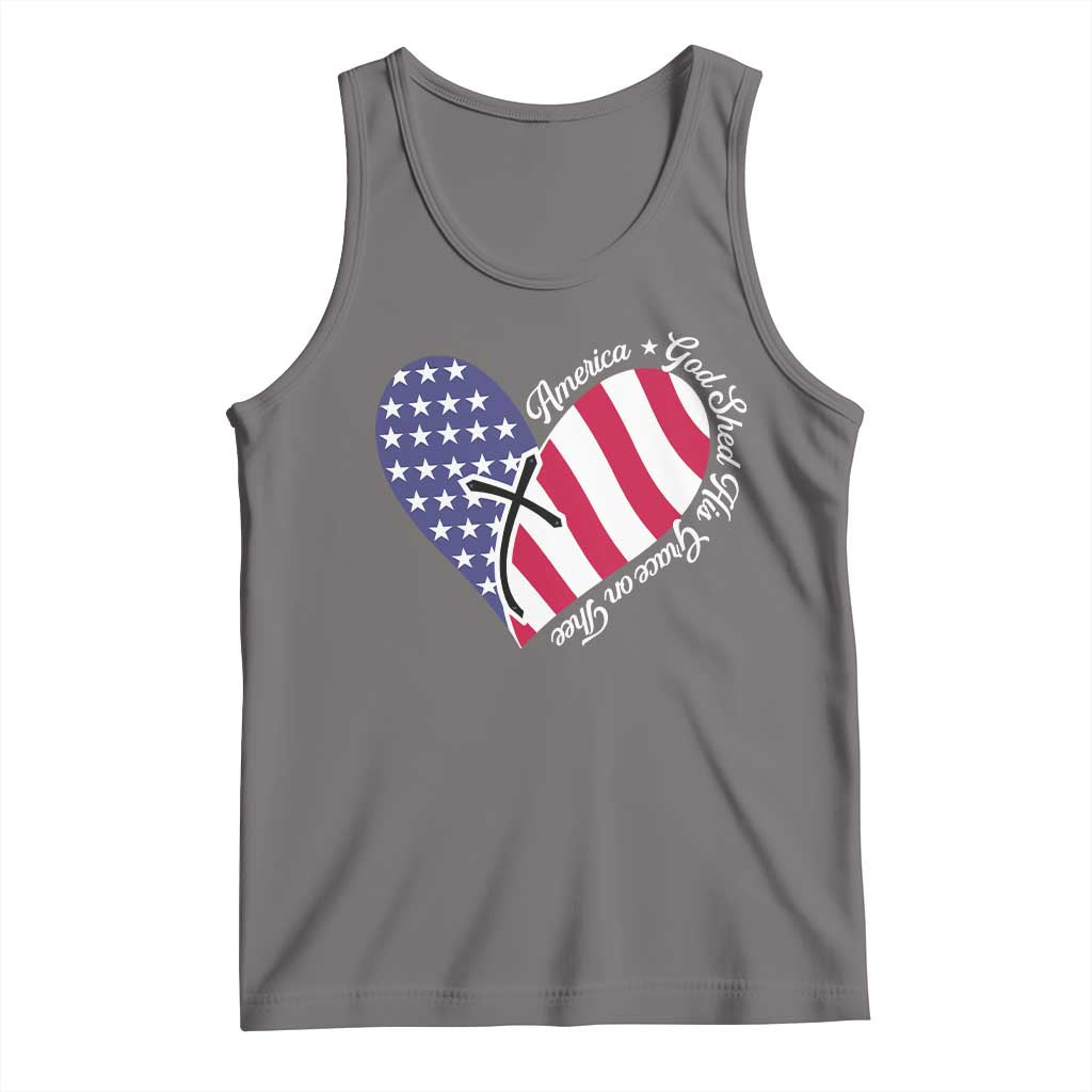 America God Shed His Grace on Thee 4th of July Tank Top Patriotic American Flag Cross TS10 Deep Heather Print Your Wear