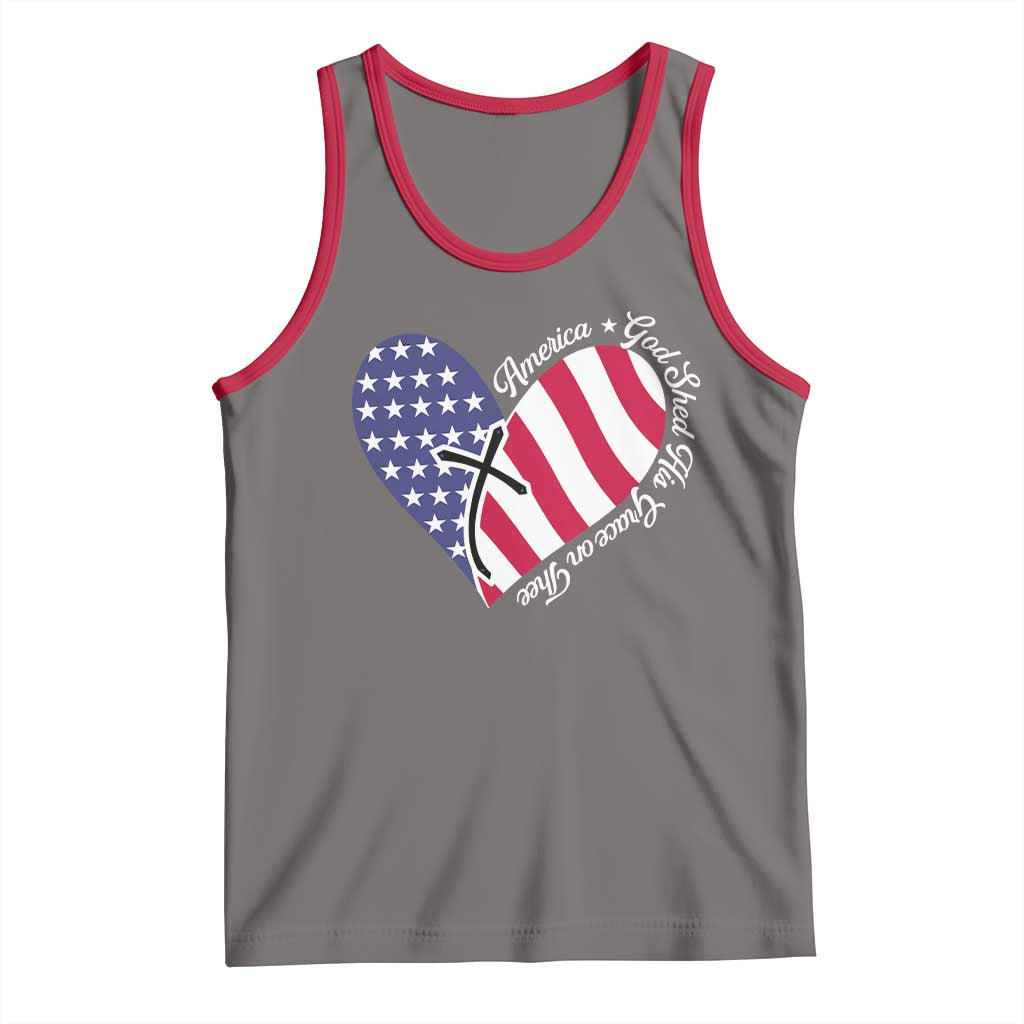 America God Shed His Grace on Thee 4th of July Tank Top Patriotic American Flag Cross TS10 Deep Heather Red Print Your Wear