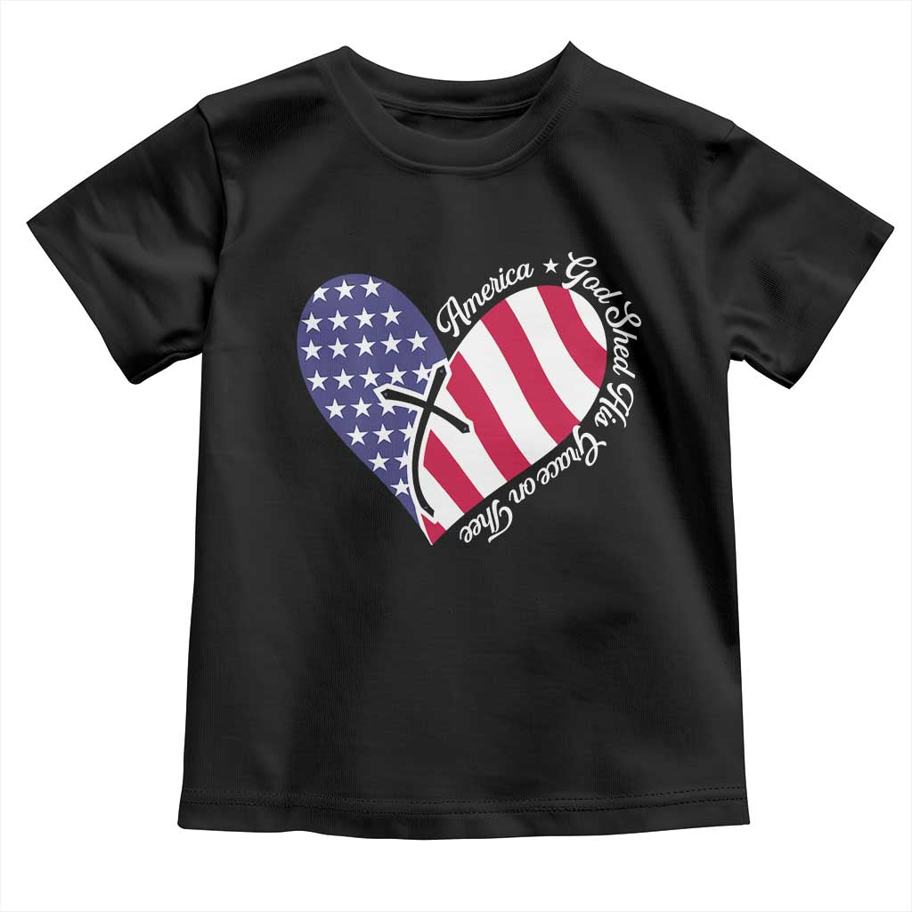 America God Shed His Grace on Thee 4th of July Toddler T Shirt Patriotic American Flag Cross TS10 Black Print Your Wear