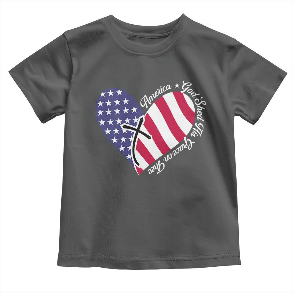 America God Shed His Grace on Thee 4th of July Toddler T Shirt Patriotic American Flag Cross TS10 Dark Heather Print Your Wear
