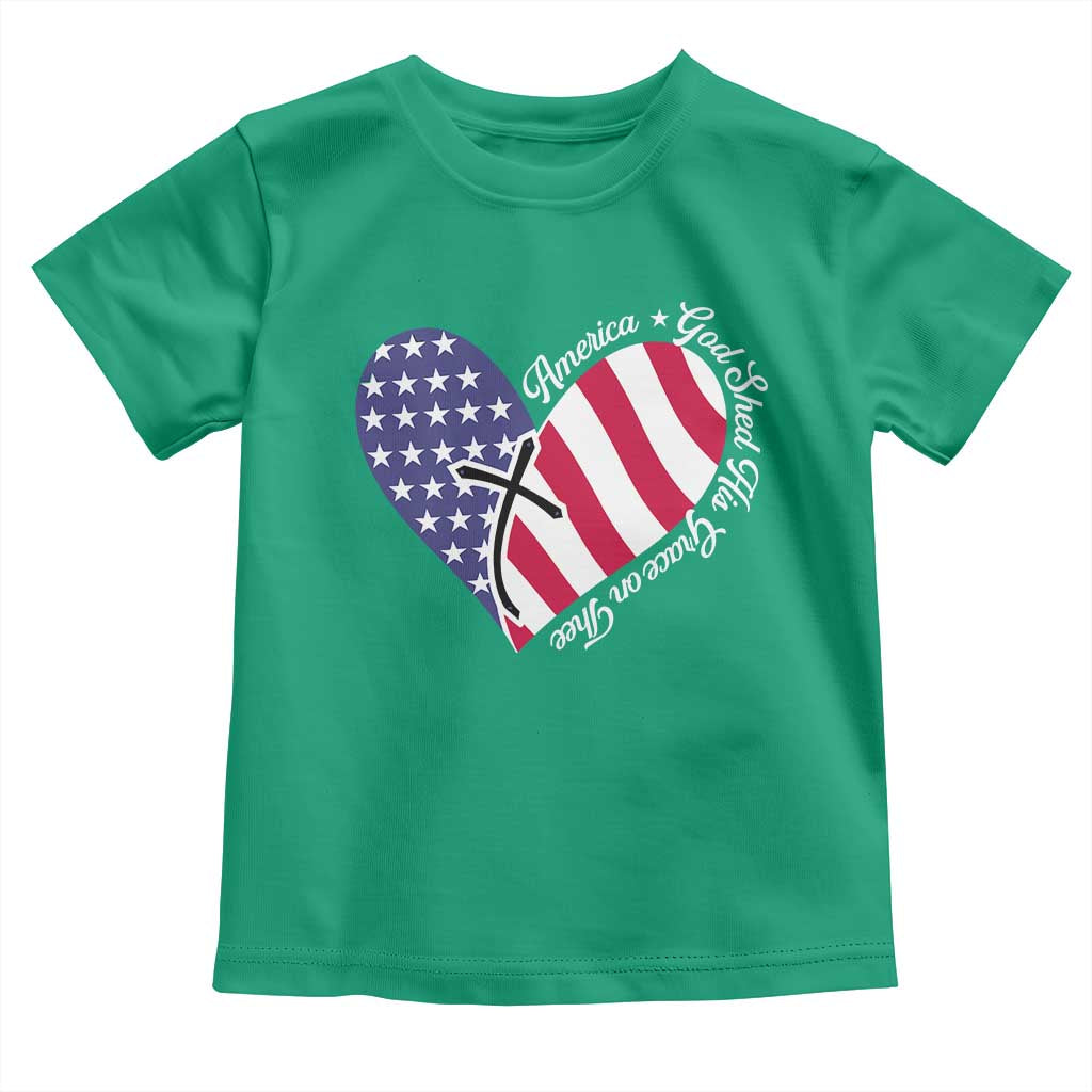 America God Shed His Grace on Thee 4th of July Toddler T Shirt Patriotic American Flag Cross TS10 Irish Green Print Your Wear