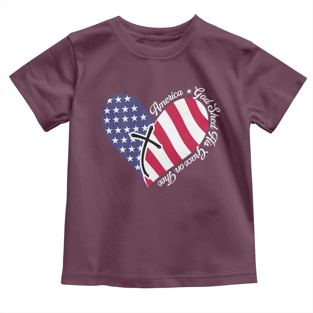 America God Shed His Grace on Thee 4th of July Toddler T Shirt Patriotic American Flag Cross TS10 Maroon Print Your Wear