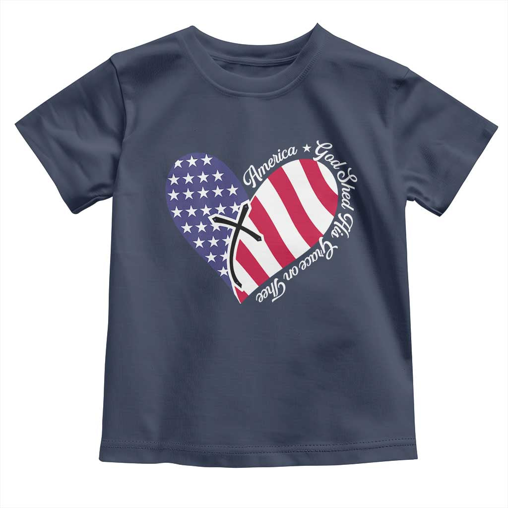 America God Shed His Grace on Thee 4th of July Toddler T Shirt Patriotic American Flag Cross TS10 Navy Print Your Wear