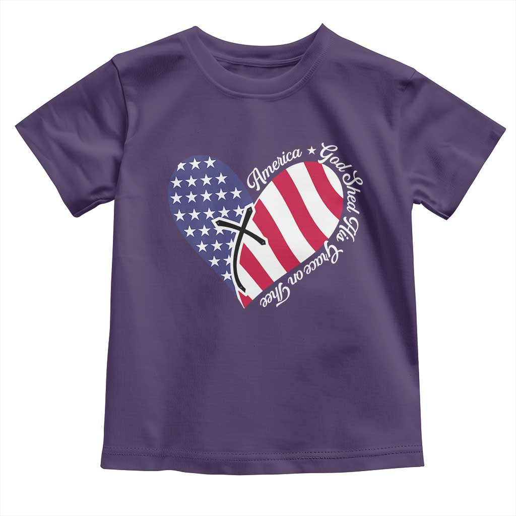 America God Shed His Grace on Thee 4th of July Toddler T Shirt Patriotic American Flag Cross TS10 Purple Print Your Wear