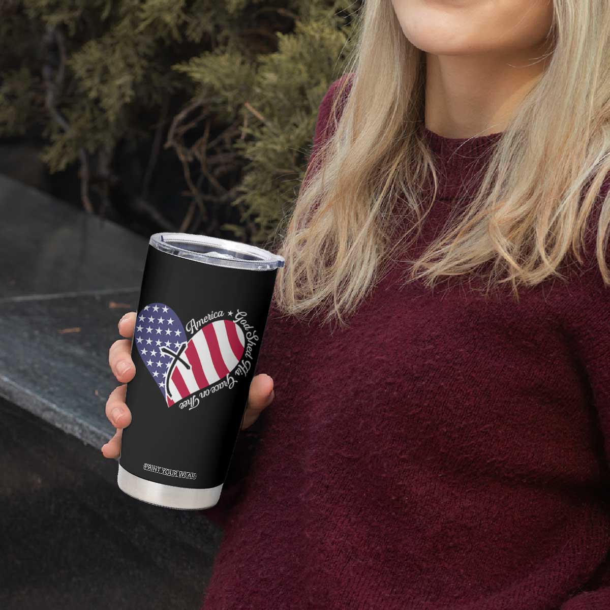 America God Shed His Grace on Thee 4th of July Tumbler Cup Patriotic American Flag Cross TS10 Print Your Wear