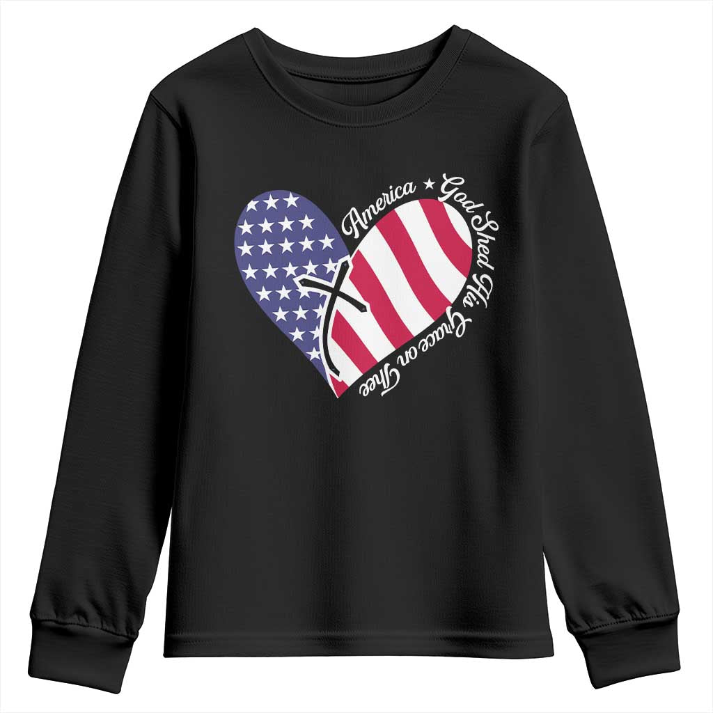 America God Shed His Grace on Thee 4th of July Youth Sweatshirt Patriotic American Flag Cross TS10 Black Print Your Wear