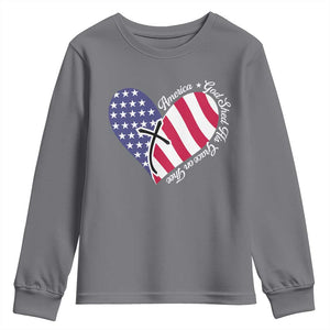 America God Shed His Grace on Thee 4th of July Youth Sweatshirt Patriotic American Flag Cross TS10 Charcoal Print Your Wear