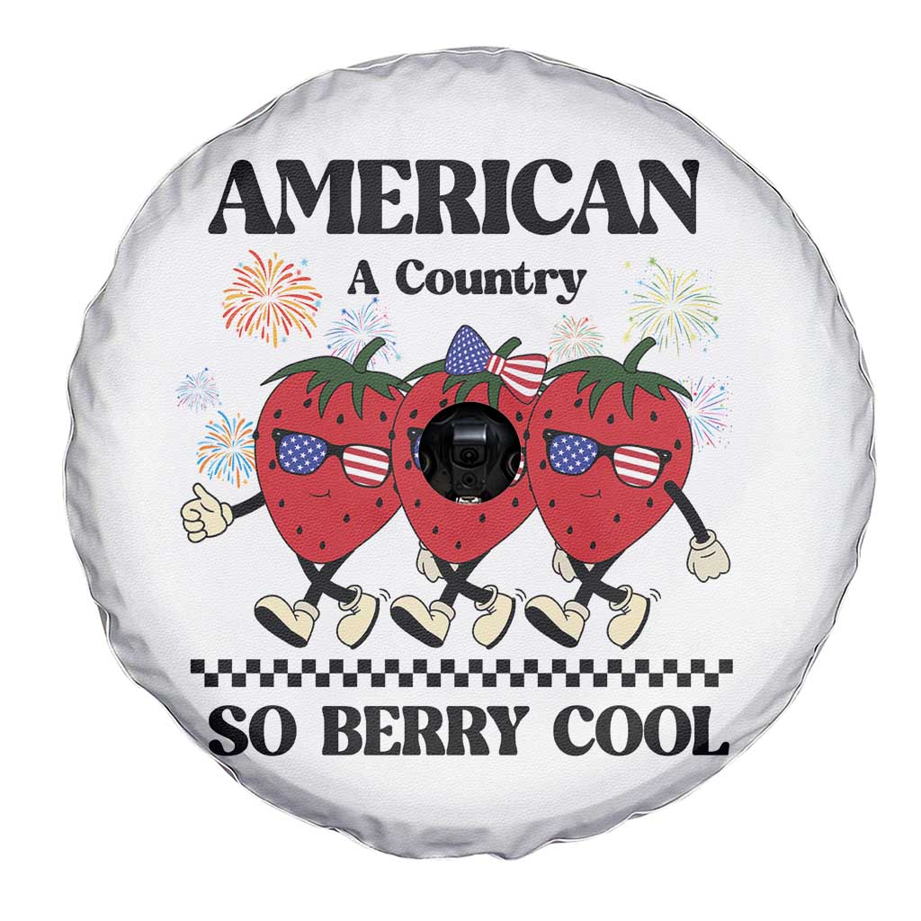 American A Coutry So Berry Cool Spare Tire Cover Retro Groovy Strawberry Season 4th Of July TS11 Print Your Wear