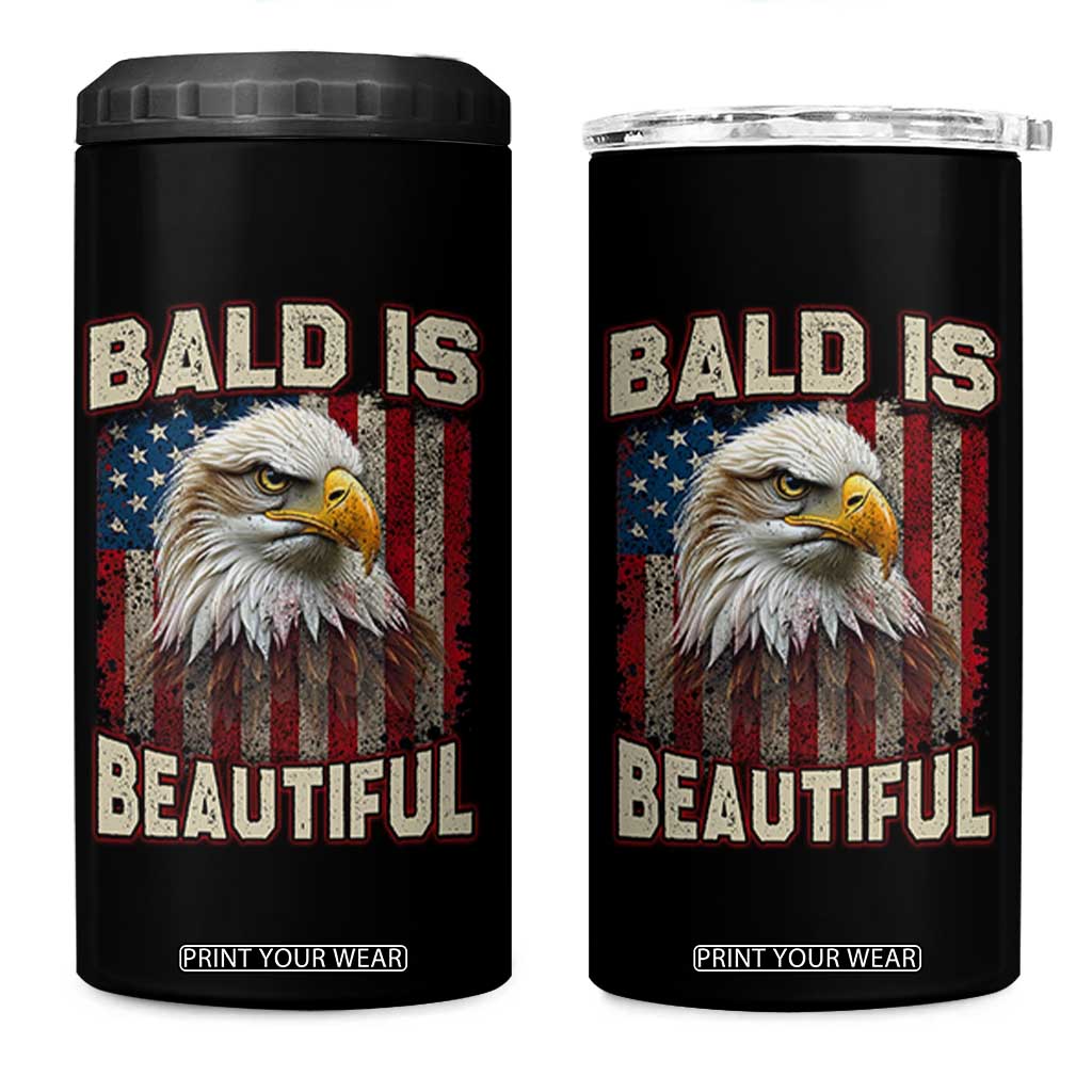 American Flag Bald Eagle 4 in 1 Can Cooler Tumbler Bald Is Beautiful Retro 4th of July Independence Day TS10 One Size: 16 oz Black Print Your Wear