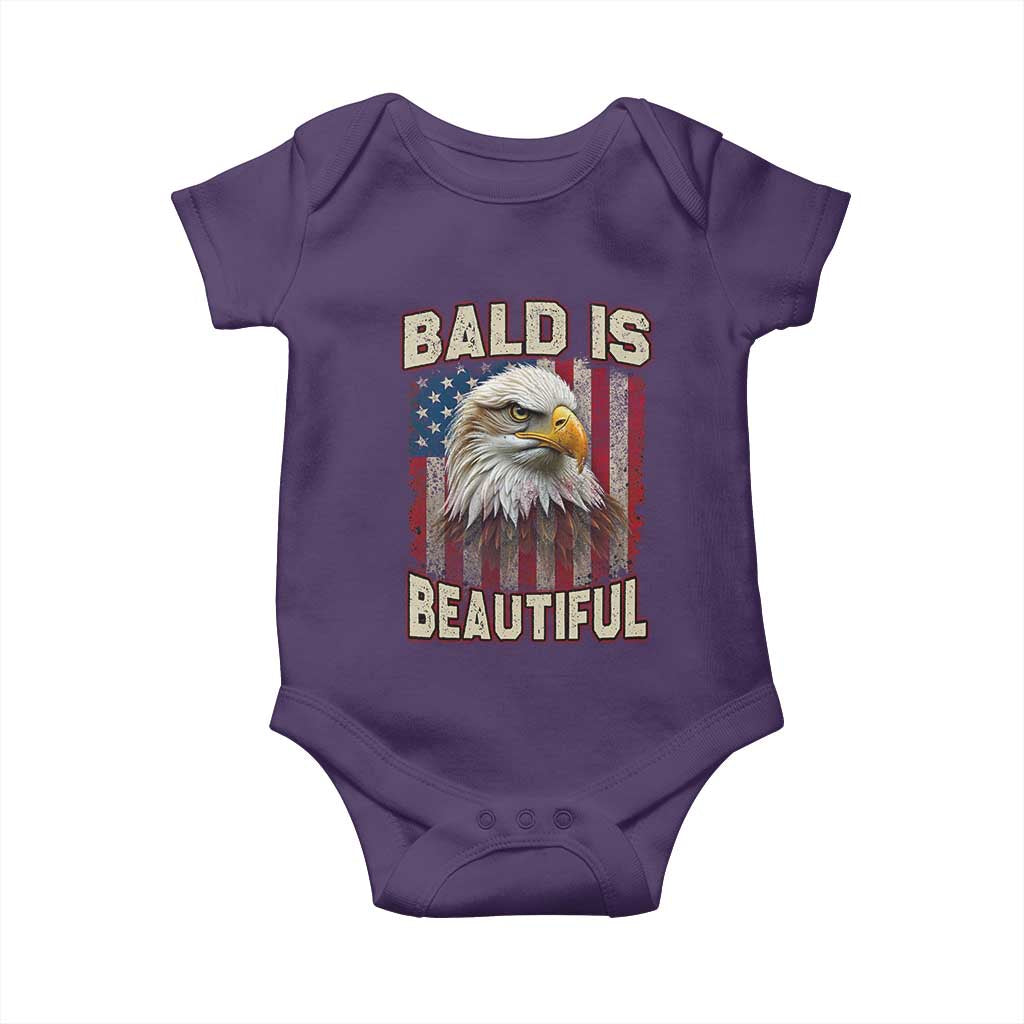American Flag Bald Eagle Baby Onesie Bald Is Beautiful Retro 4th of July Independence Day TS10 Purple Print Your Wear