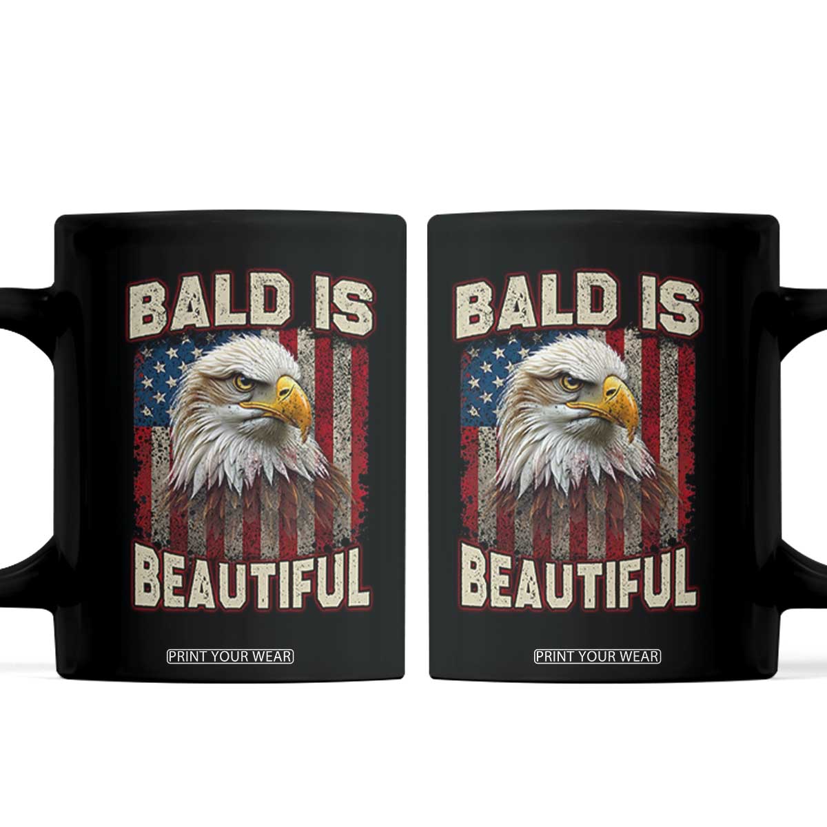 American Flag Bald Eagle Coffee Mug Bald Is Beautiful Retro 4th of July Independence Day TS10 Black Print Your Wear