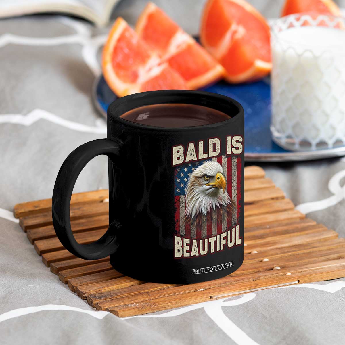 American Flag Bald Eagle Coffee Mug Bald Is Beautiful Retro 4th of July Independence Day TS10 Print Your Wear