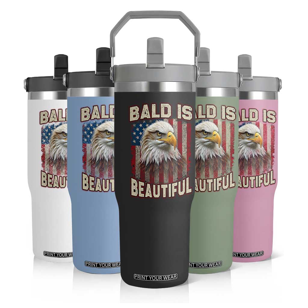 American Flag Bald Eagle Flip Straw Tumbler Bald Is Beautiful Retro 4th of July Independence Day TS10 Print Your Wear