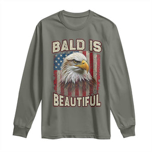 American Flag Bald Eagle Long Sleeve Shirt Bald Is Beautiful Retro 4th of July Independence Day TS10 Military Green Print Your Wear