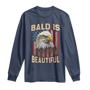American Flag Bald Eagle Long Sleeve Shirt Bald Is Beautiful Retro 4th of July Independence Day TS10 Navy Print Your Wear