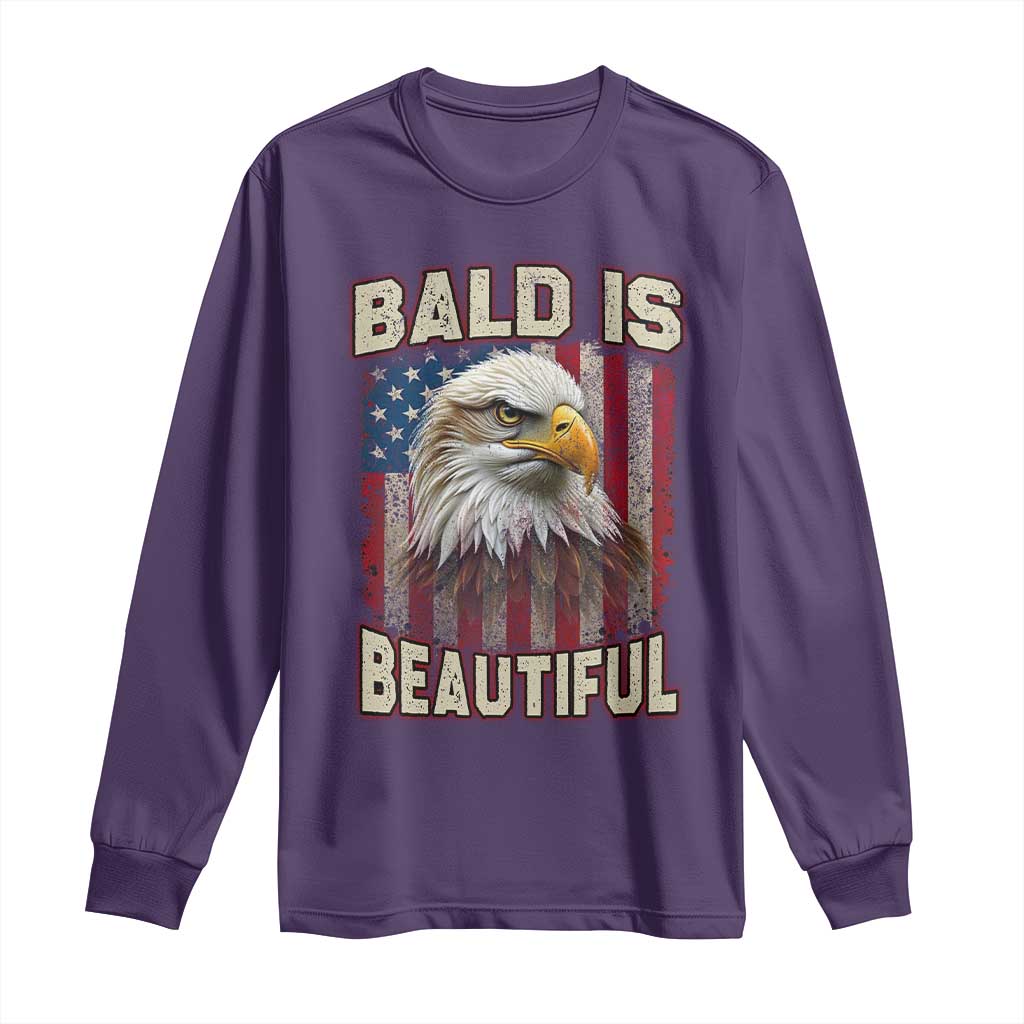 American Flag Bald Eagle Long Sleeve Shirt Bald Is Beautiful Retro 4th of July Independence Day TS10 Purple Print Your Wear