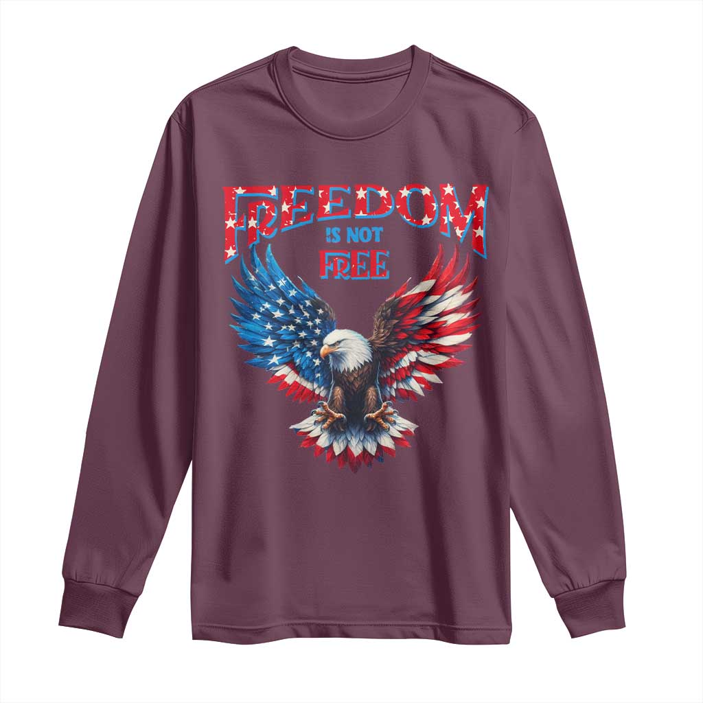 American Flag Bald Eagle Long Sleeve Shirt Patriotic Eagle 4th of July Freedom Is Not Free TS10 Maroon Print Your Wear