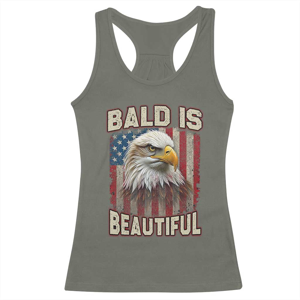 American Flag Bald Eagle Racerback Tank Top Bald Is Beautiful Retro 4th of July Independence Day TS10 Military Green Print Your Wear