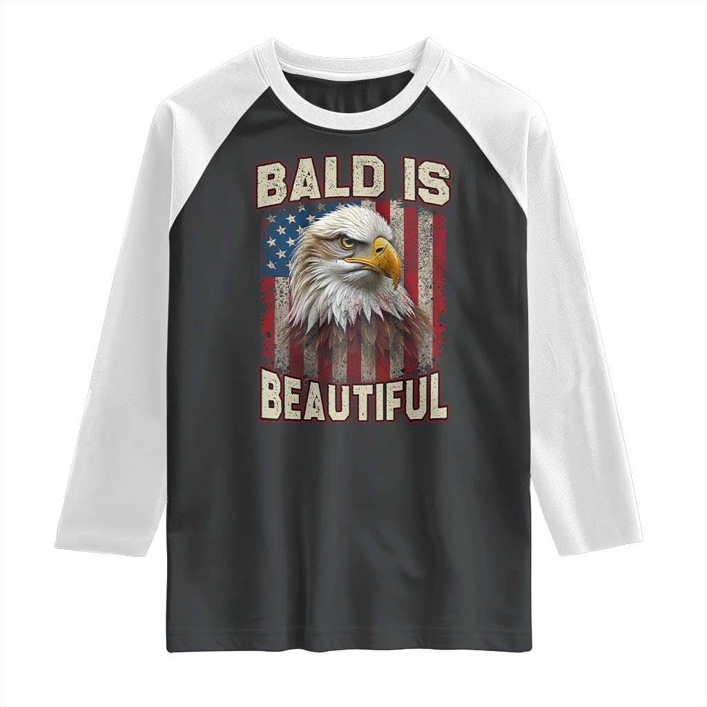 American Flag Bald Eagle Raglan Shirt Bald Is Beautiful Retro 4th of July Independence Day TS10 Black White Print Your Wear