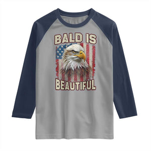 American Flag Bald Eagle Raglan Shirt Bald Is Beautiful Retro 4th of July Independence Day TS10 Sport Gray Navy Print Your Wear