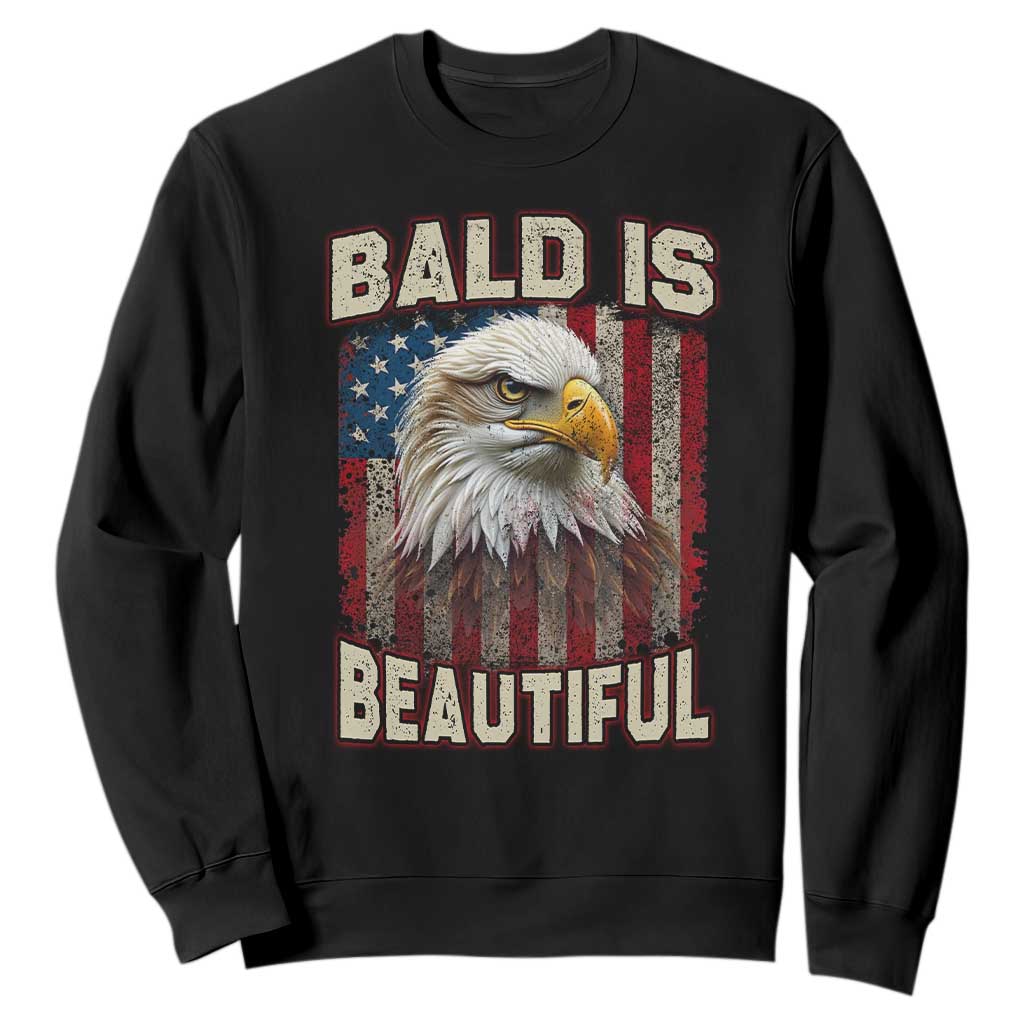 American Flag Bald Eagle Sweatshirt Bald Is Beautiful Retro 4th of July Independence Day TS10 Black Print Your Wear