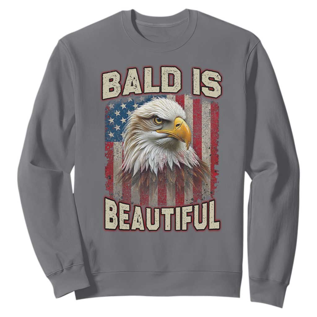 American Flag Bald Eagle Sweatshirt Bald Is Beautiful Retro 4th of July Independence Day TS10 Charcoal Print Your Wear