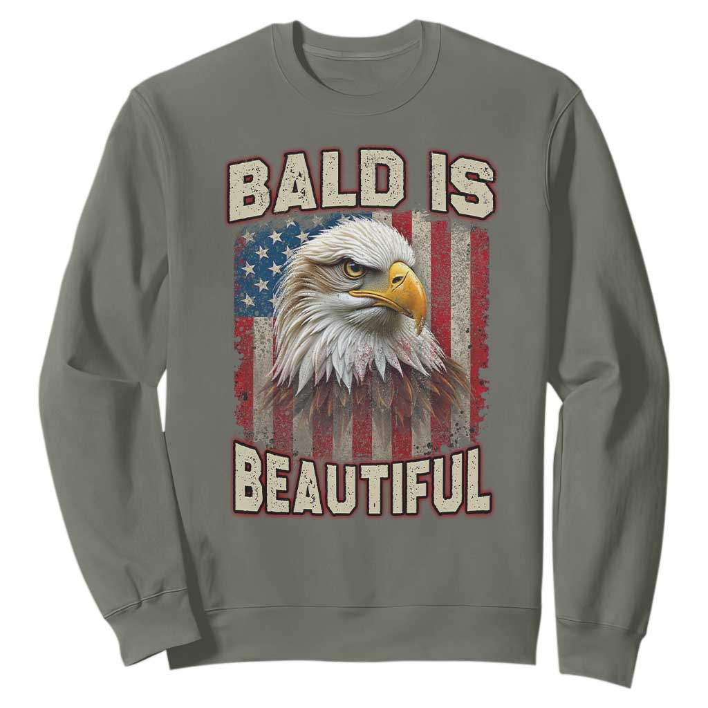 American Flag Bald Eagle Sweatshirt Bald Is Beautiful Retro 4th of July Independence Day TS10 Military Green Print Your Wear