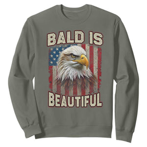 American Flag Bald Eagle Sweatshirt Bald Is Beautiful Retro 4th of July Independence Day TS10 Military Green Print Your Wear