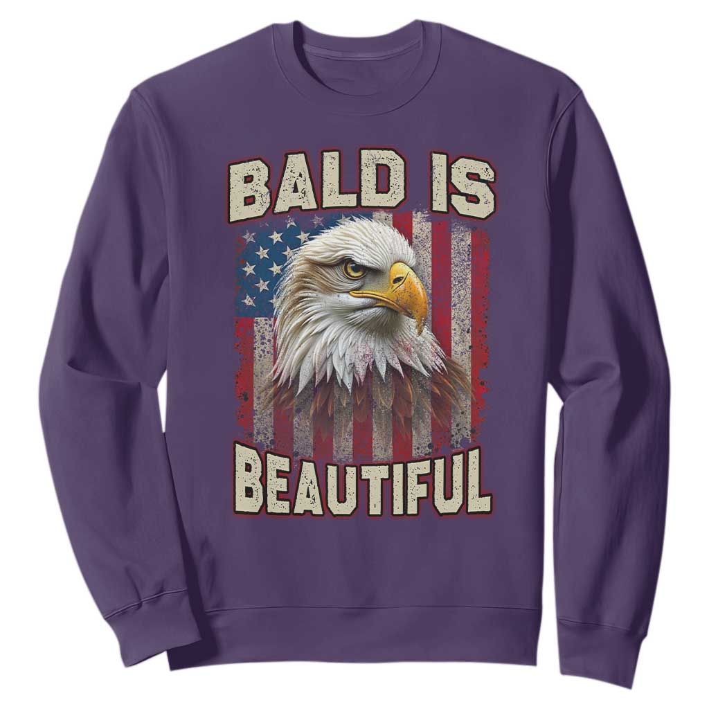 American Flag Bald Eagle Sweatshirt Bald Is Beautiful Retro 4th of July Independence Day TS10 Purple Print Your Wear