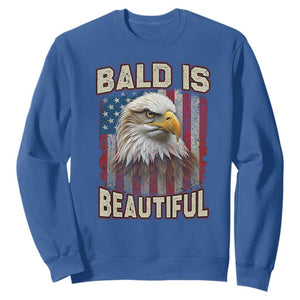American Flag Bald Eagle Sweatshirt Bald Is Beautiful Retro 4th of July Independence Day TS10 Royal Blue Print Your Wear