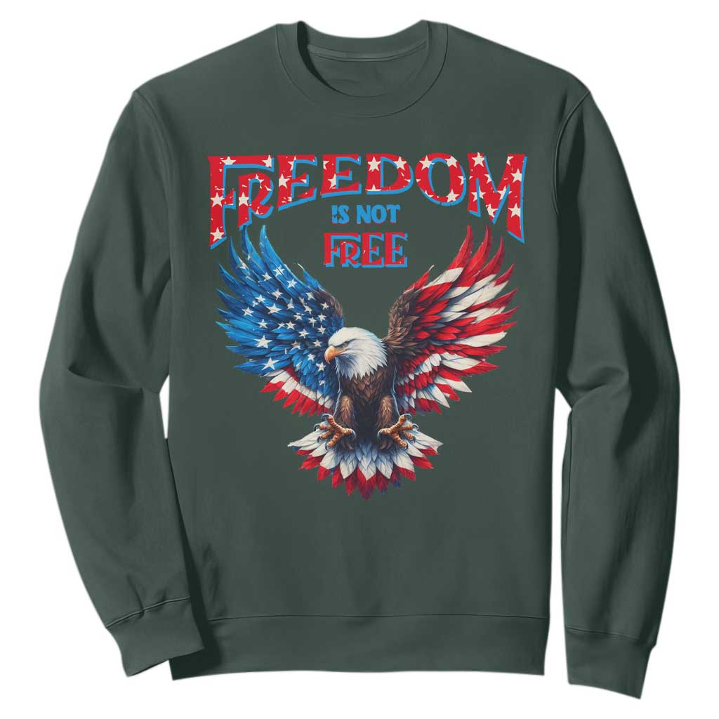 American Flag Bald Eagle Sweatshirt Patriotic Eagle 4th of July Freedom Is Not Free TS10 Dark Forest Green Print Your Wear