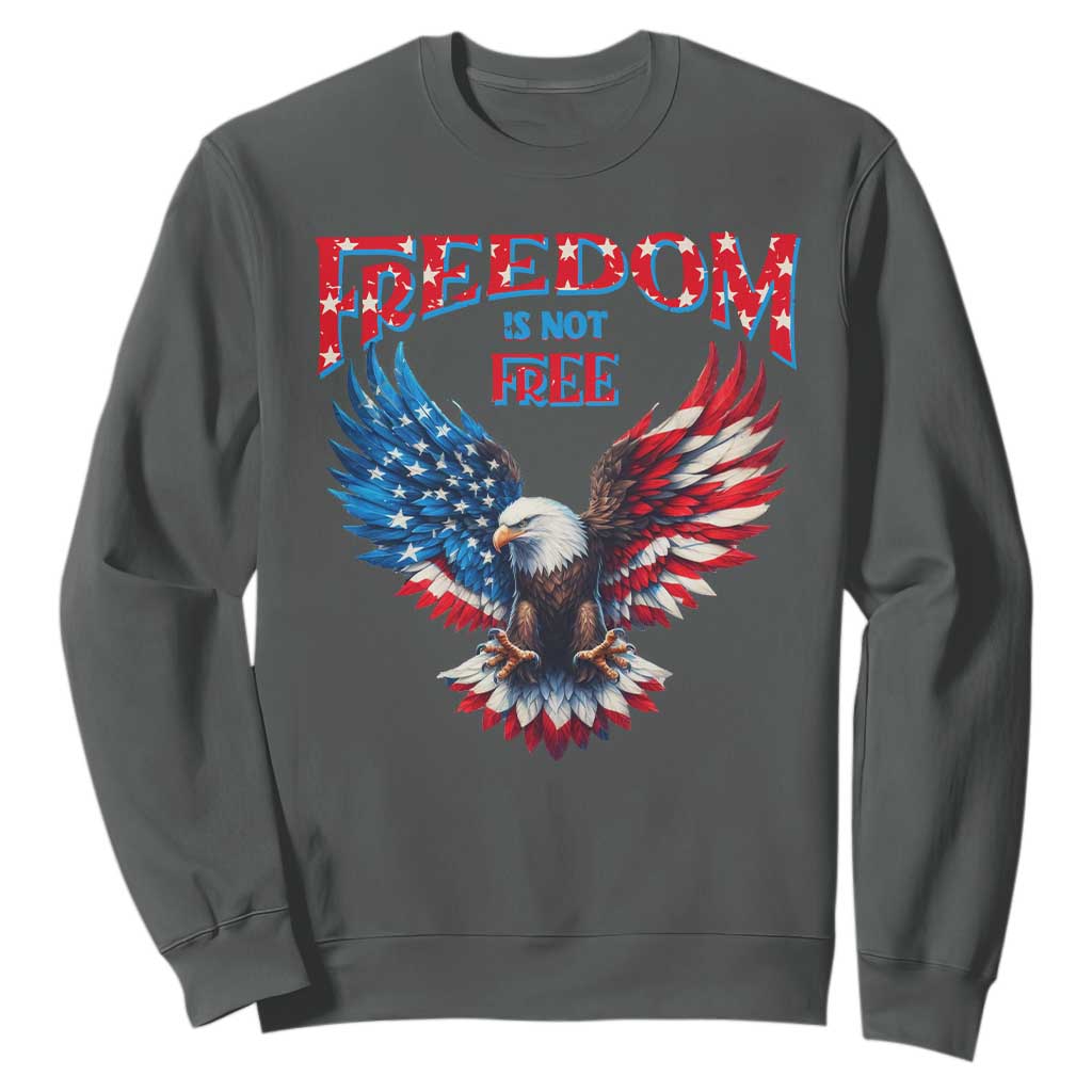 American Flag Bald Eagle Sweatshirt Patriotic Eagle 4th of July Freedom Is Not Free TS10 Dark Heather Print Your Wear