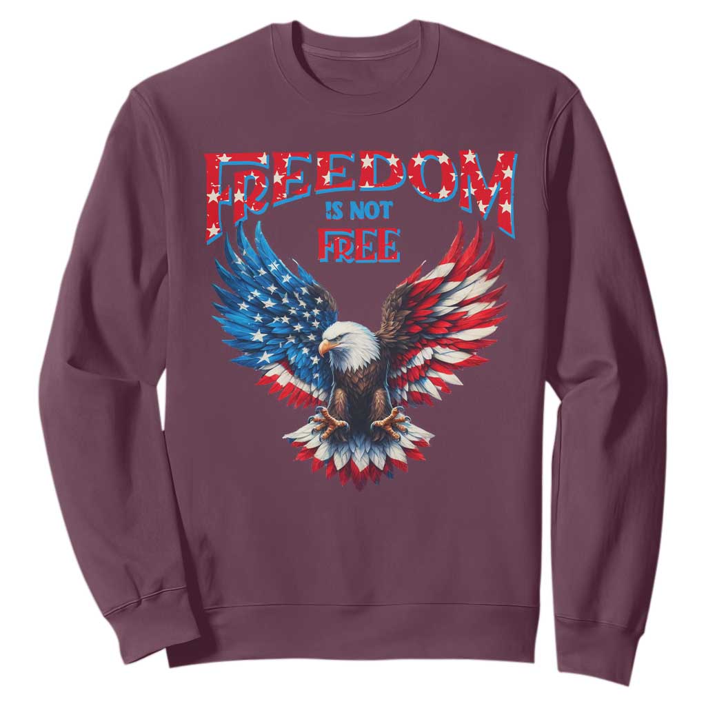 American Flag Bald Eagle Sweatshirt Patriotic Eagle 4th of July Freedom Is Not Free TS10 Maroon Print Your Wear