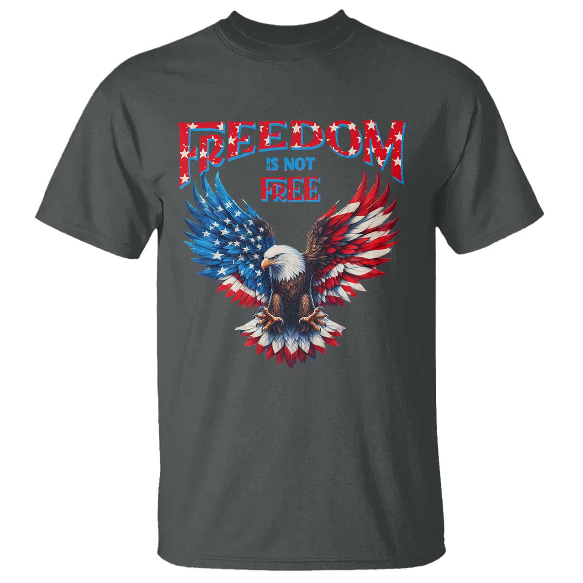 American Flag Bald Eagle T Shirt Patriotic Eagle 4th of July Freedom Is Not Free TS10 Dark Heather Print Your Wear