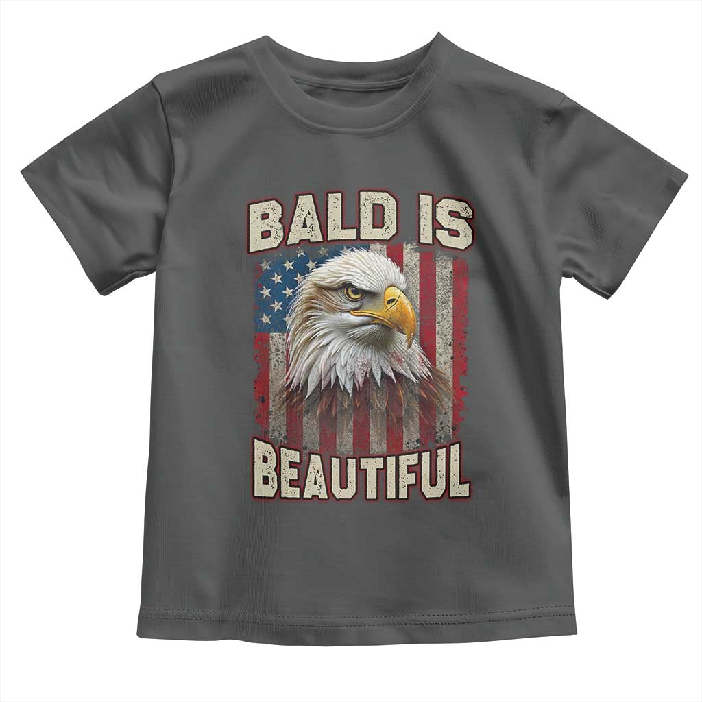 American Flag Bald Eagle Toddler T Shirt Bald Is Beautiful Retro 4th of July Independence Day TS10 Dark Heather Print Your Wear